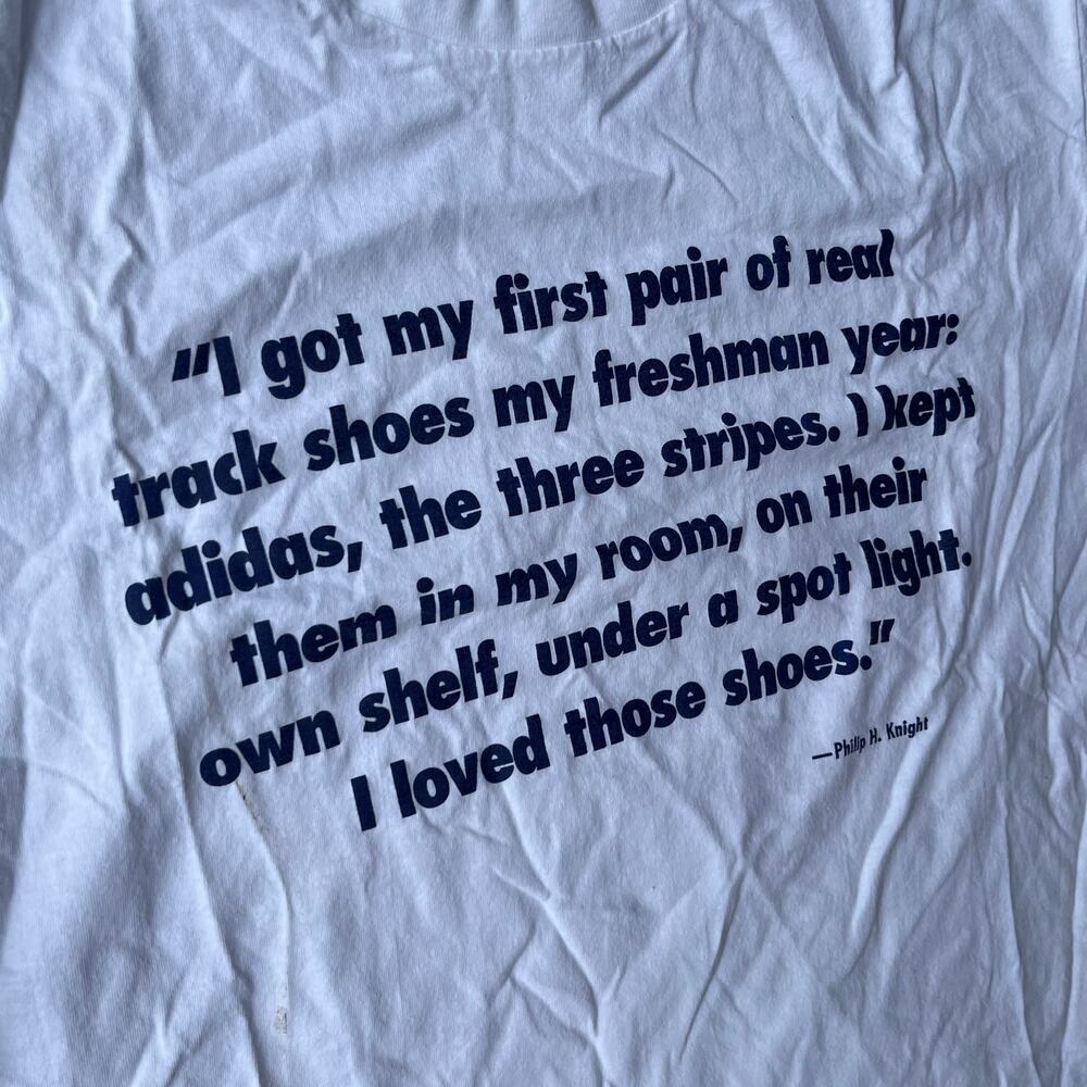 VINTAGE PHIL KNIGHT ADIDAS QUOTE SHIRT 90S XL WHITE